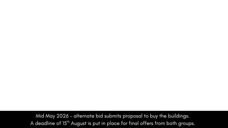Our Story Mid May 2026 - alternate bid submits proposal to purchase the buildings which prompts a deadline for final offers